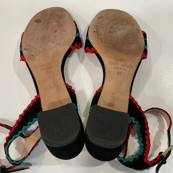 KATE SPADE Piedra Scallop Suede Block Heel Sandal Black/Multi Size 9 - Picture 6 of 9